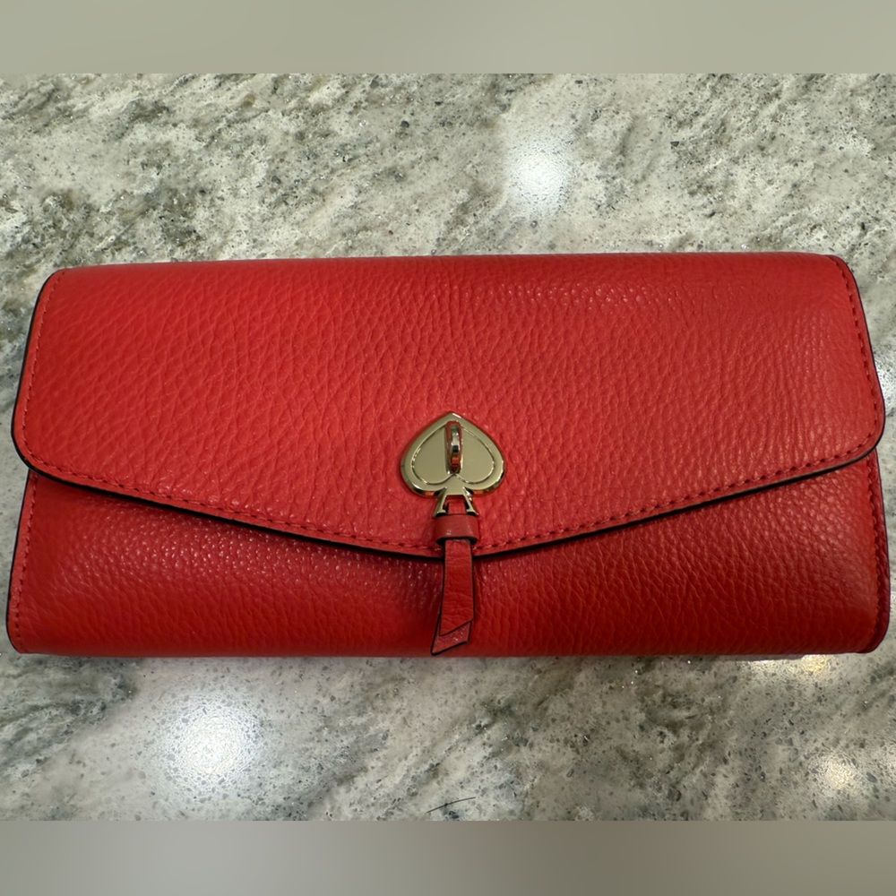 Kate Spade Pink Marti Large Slim Pebbled Wallet in Dark Watermelon